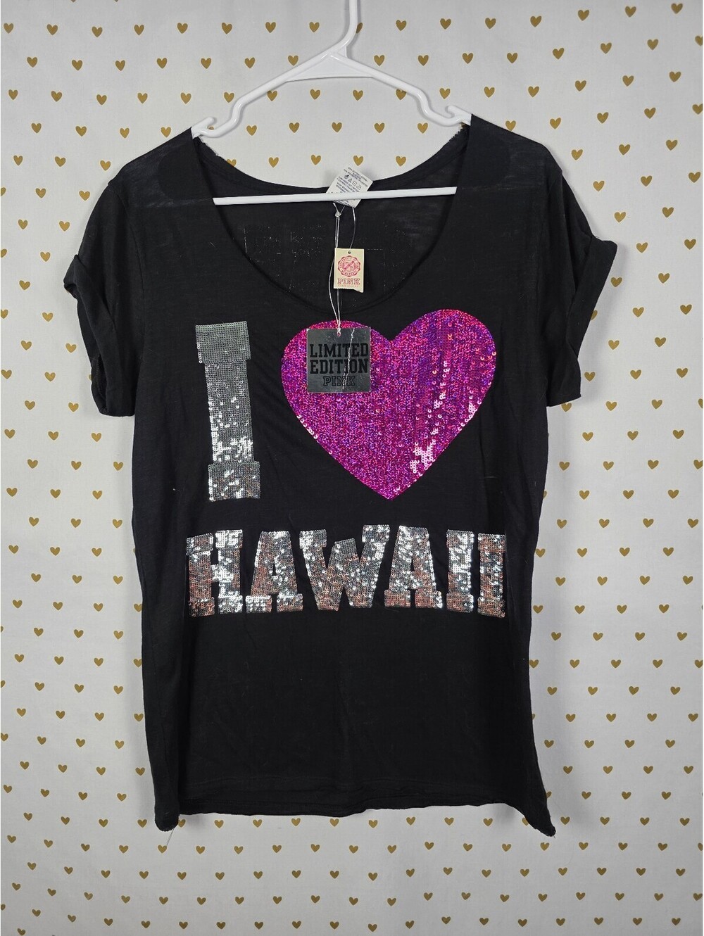 NWT Victoria's Secret PINK Hawaii Limited Edition Sequin Tee Shirt M Rare